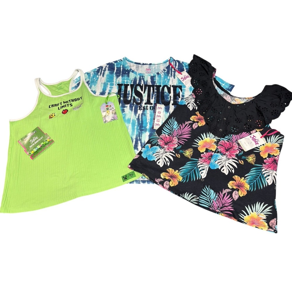 Justice Girls Set SZ XL Plus 16/18 Lot Of 3 Tanks Tee + Bracelet Colorful